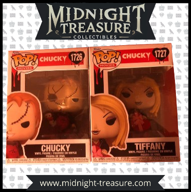 "Funko Pop! Chucky – Chucky (1726) & Tiffany (1727). Le duo iconique des poupées possédées, avec des détails horrifiques et un design fidèle à la saga culte de Chucky. Un must-have pour les amateurs de films d'horreur !"

