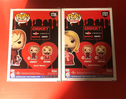 Funko Pop Chucky et Tiffany (1726 et 1727) - Série Movies - Figurines exclusives pour collectionneurs.