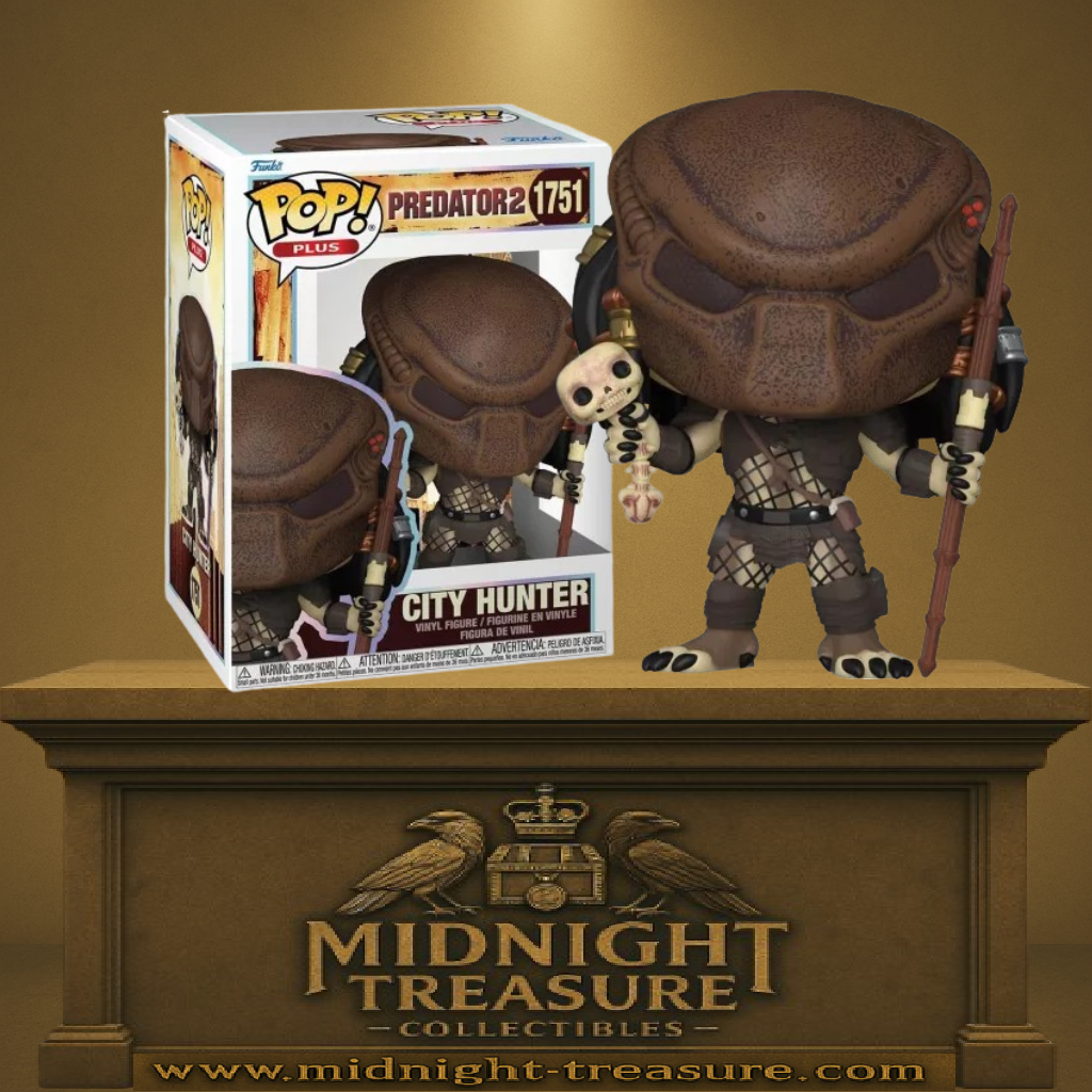 Funko Pop! Predator 2 – City Hunter Predator (N°1751). Figurine avec casque texturé, bâton orné d’un crâne et armure de chasseur. Une pièce culte et détaillée pour les fans de la saga Predator.