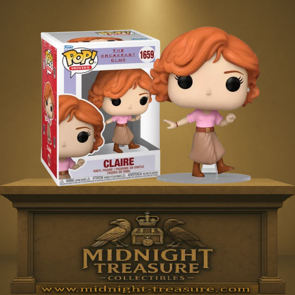 Funko Pop! The Breakfast Club – Claire Standish (N°1659). Claire dans sa tenue emblématique avec jupe marron et haut rose. Une figurine fidèle au film culte des années 80.

