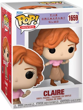 Funko Pop! The Breakfast Club – Claire Standish (N°1659). Claire dans sa tenue emblématique avec jupe marron et haut rose. Une figurine fidèle au film culte des années 80.

