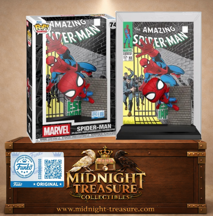 Funko Pop! Comic Covers N°74 – Spider-Man, avec la couverture de The Amazing Spider-Man #65, Marvel Comics.