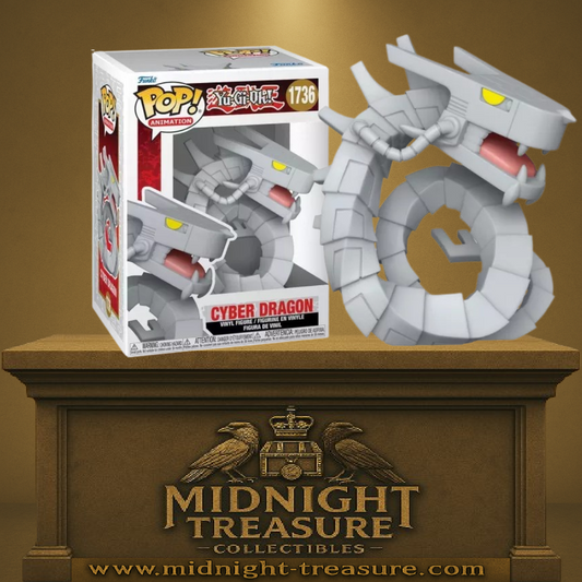 Funko Pop! Yu-Gi-Oh! – Cyber Dragon – N°1736 – 9 cm – Funko. Dragon cybernétique gris métallisé avec posture en spirale. Une Pop! puissante pour les fans de Yu-Gi-Oh! GX et des monstres machines.