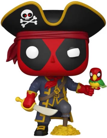 Funko Pop! Marvel – Deadpool en Long John Silver (N°1493). Figurine exclusive version pirate avec sabre, chapeau noir, perroquet coloré et pièces d’or. Une pièce fun et décalée pour les fans de Deadpool.