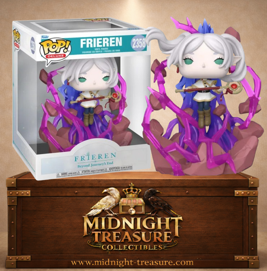 Funko Pop! Deluxe N°2358 – Frieren lançant un puissant sort magique entourée d’éclairs violets et de roches flottantes inspirée de Frieren: Beyond Journey's End (Frieren : Au-delà de la Fin du Voyage).