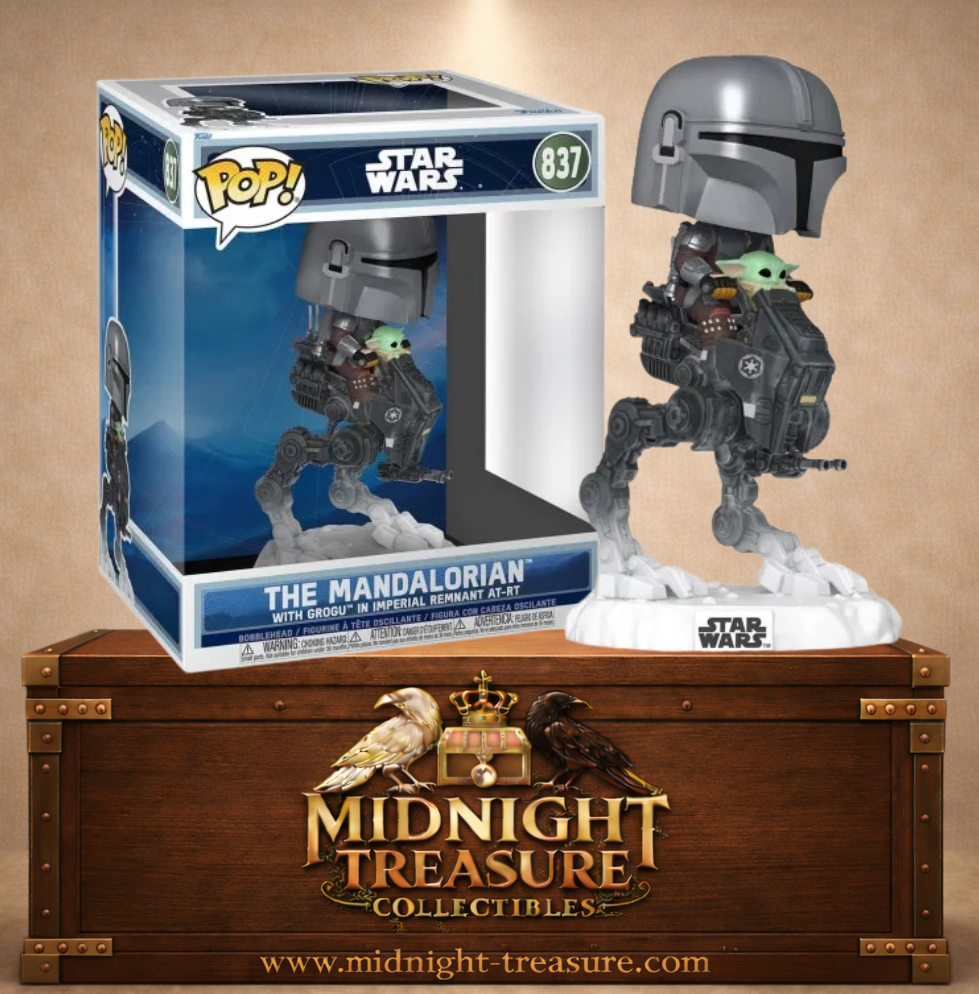 Funko Pop! Deluxe N°837 – The Mandalorian with Grogu in Imperial Remnant AT-RT (Le Mandalorien avec Grogu dans un AT-RT des Vestiges Impériaux), inspirée de Star Wars: The Mandalorian & Grogu.