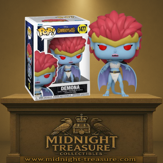 Funko Pop! Gargoyles – Demona (N°1477). Demona debout avec ses ailes déployées et son regard perçant. Une figurine détaillée parfaite pour les fans de la série animée des années 90.