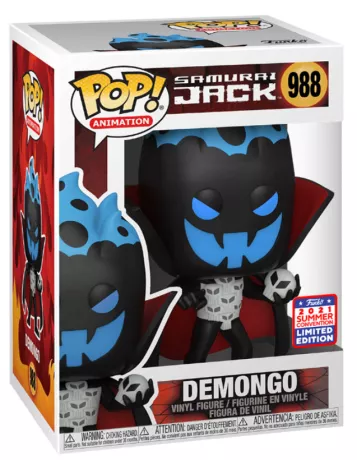 Funko Pop! Samurai Jack – Demongo – N°988. Figurine ténébreuse avec cape rouge, visage bleu spectral et flammes. Une Pop! terrifiante en édition limitée pour les fans de la série animée.

