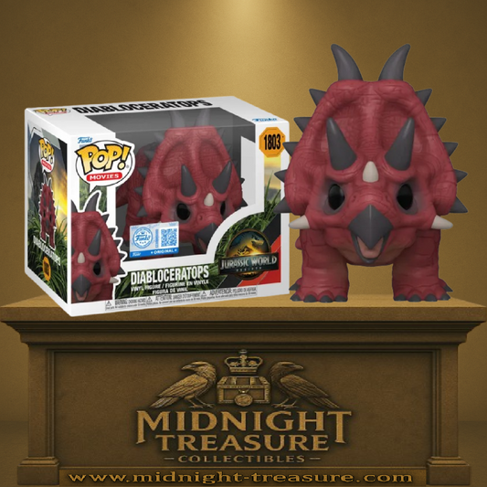 Funko Pop! Jurassic World – Diabloceratops (N°1803). Dinosaure rouge avec cornes imposantes. Figurine détaillée inspirée de Jurassic World.