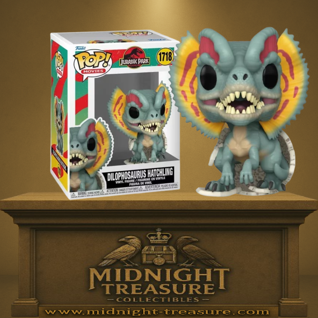 Funko Pop! Jurassic Park – Éclosion du Dilophosaure – N°1718. Bébé Dilophosaure avec collerette colorée et détails réalistes. Une figurine adorable pour les fans de la saga.