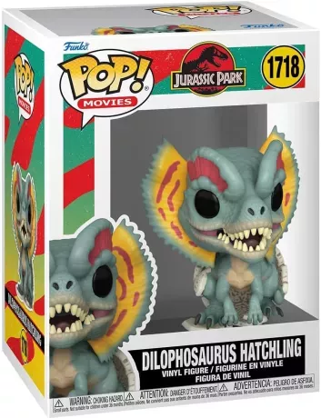 Funko Pop! Jurassic Park – Éclosion du Dilophosaure – N°1718. Bébé Dilophosaure avec collerette colorée et détails réalistes. Une figurine adorable pour les fans de la saga.