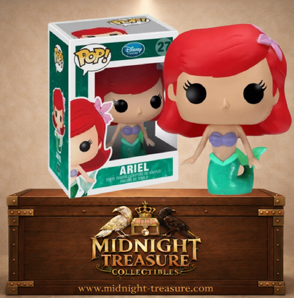 Funko Pop! Disney N°27 Ariel en sirène avec cheveux rouges, coquillages violets et queue verte scintillante de La Petite Sirène.