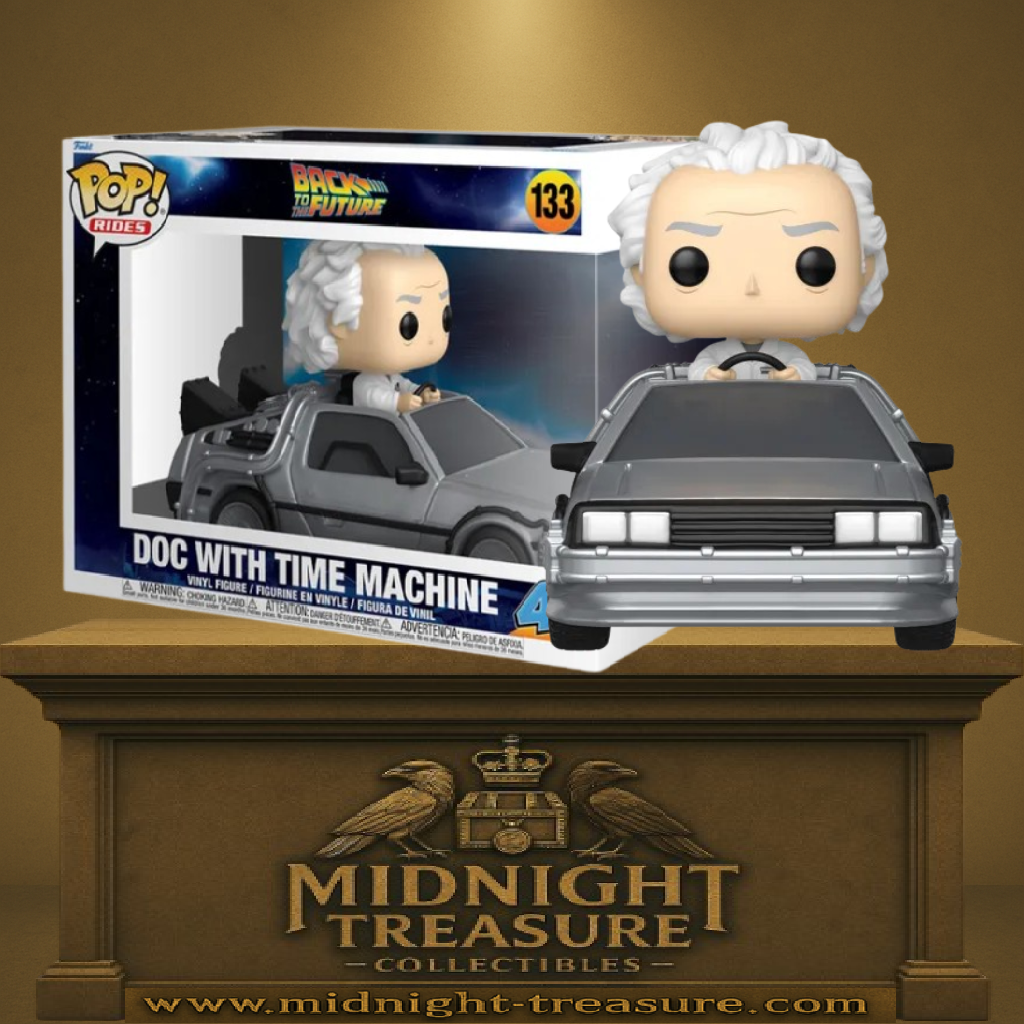 Funko Pop! Back to the Future – Doc avec la Machine à Remonter le Temps (N°133). Doc Brown au volant de la DeLorean argentée détaillée. Figurine idéale pour les fans de Retour vers le Futur.

