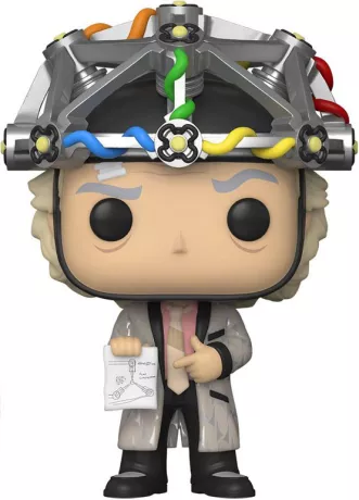 Funko Pop! Retour vers le Futur – Doc avec casque (N°959). Doc Brown avec son casque d’analyse cérébrale et son plan technique. Une figurine culte pour les fans de science et de voyages temporels.
