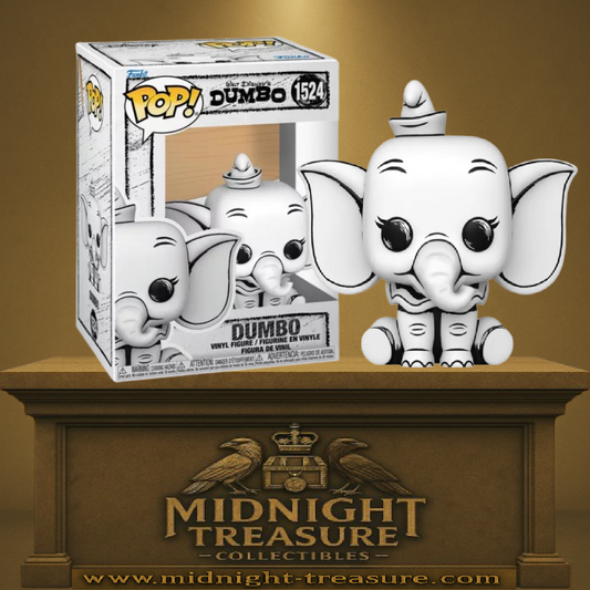 Funko Pop! Disney – Dumbo (N°1524, version esquisse). Figurine exclusive en noir et blanc représentant Dumbo assis avec son chapeau. Une pièce unique inspirée des premiers croquis des studios Disney.