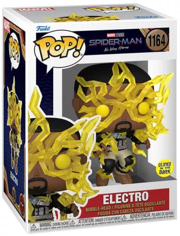 Funko Pop! Marvel – Electro – N°1164 – Spider-Man: No Way Home. Electro en plein vol entouré d’éclairs jaunes. Figurine Glow in the Dark parfaite pour les fans de Spider-Man et des vilains emblématiques.