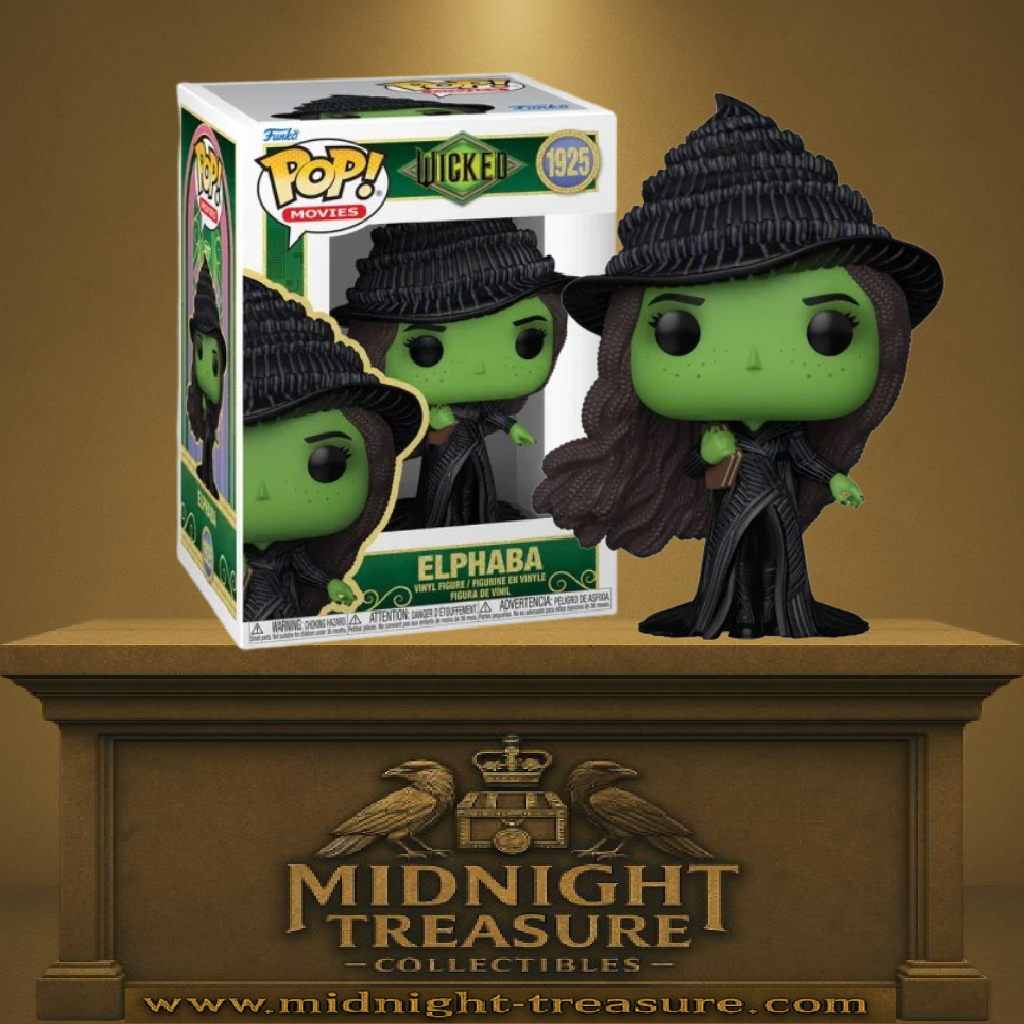 Funko Pop! Wicked – Elphaba (N°1925). Figurine détaillée de la Sorcière de l’Ouest avec peau verte, manteau noir et chapeau pointu.