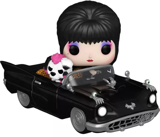 Funko Pop! Mistress of the Dark – Elvira & Gonk (N°311). Elvira dans sa voiture noire décorée, accompagnée de son chien à crête rose. Une figurine détaillée et gothique pour les fans d’Elvira.

