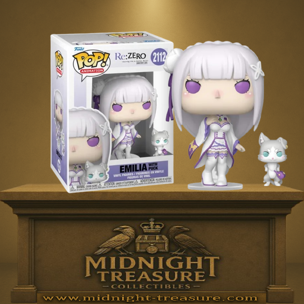Funko Pop! Re:Zero – Emilia avec Puck (N°2112). Figurines en tenue emblématique de la saison 1.
