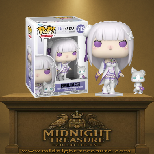 Funko Pop! Re:Zero – Emilia avec Puck (N°2112). Figurines en tenue emblématique de la saison 1.