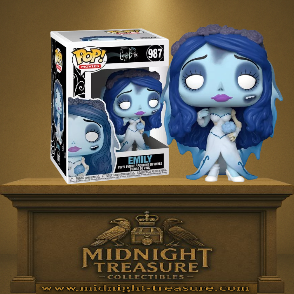 Funko Pop! Les Noces Funèbres – Emily (N°987). La mariée au teint bleu dans sa robe déchirée et son bouquet fané. Une figurine poignante et poétique pour les fans de Tim Burton.

