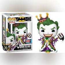 Figurine Funko Pop! Emperor (The Joker) (457) en édition limitée NYCC 2022, avec couronne dorée, manteau royal violet et sceptre orné de la tête d’Harley Quinn