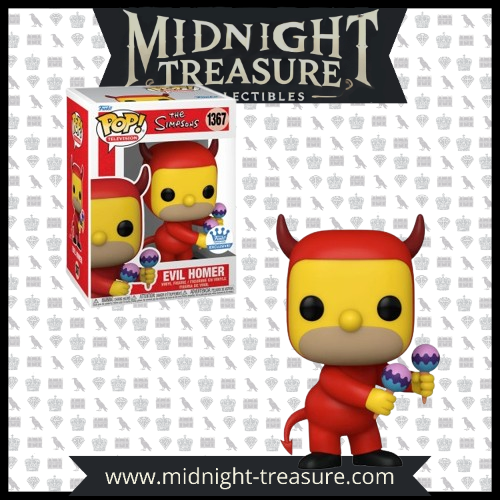 "Funko Pop! The Simpsons – Evil Homer (1367). Homer Simpson en version diabolique avec son costume rouge et ses cônes de glace colorés. Une figurine incontournable pour les fans de la série animée culte !"

