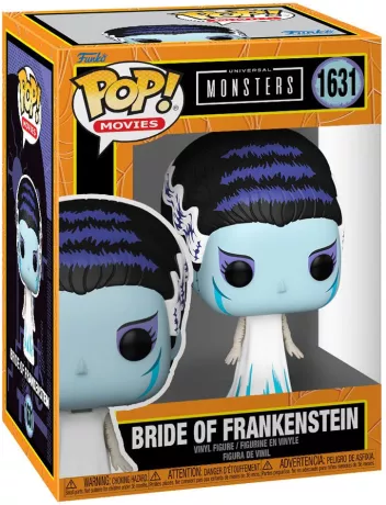 Funko Pop! Universal Monsters – La Fiancée de Frankenstein – N°1631. Figurine glacée en robe blanche avec reflets bleus, coiffure iconique et regard spectral. Une Pop! fidèle au film de 1935, idéale pour les fans de monstres classiques.
