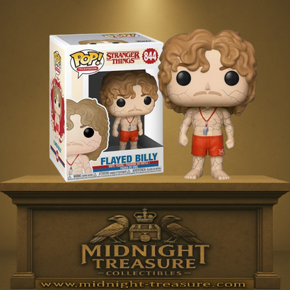 Funko Pop! Stranger Things – Flayed Billy (N°844). Figurine représentant Billy Hargrove torse nu avec short rouge et veines noires, sous l’influence du Mind Flayer.