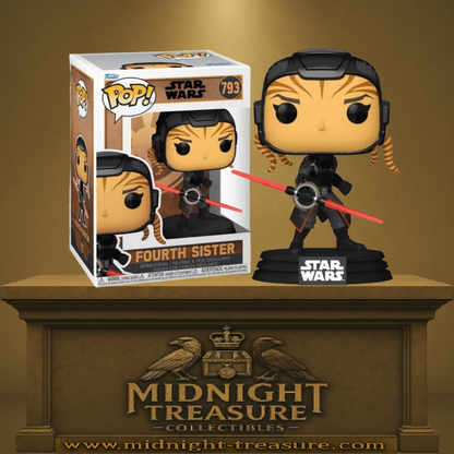 Funko Pop! Star Wars – Fourth Sister (N°793). Figurine de l’Inquisitrice Twi’lek en armure noire, tenant un sabre laser rouge à double lame rotatif. Une pièce sombre et incontournable pour les fans de Star Wars et du côté obscur.