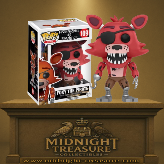 Funko Pop! Five Nights at Freddy’s – Foxy the Pirate (N°109). Figurine rouge avec bandeau noir, crochet de pirate et parties robotiques visibles. Une pièce culte et terrifiante pour les fans de FNaF.