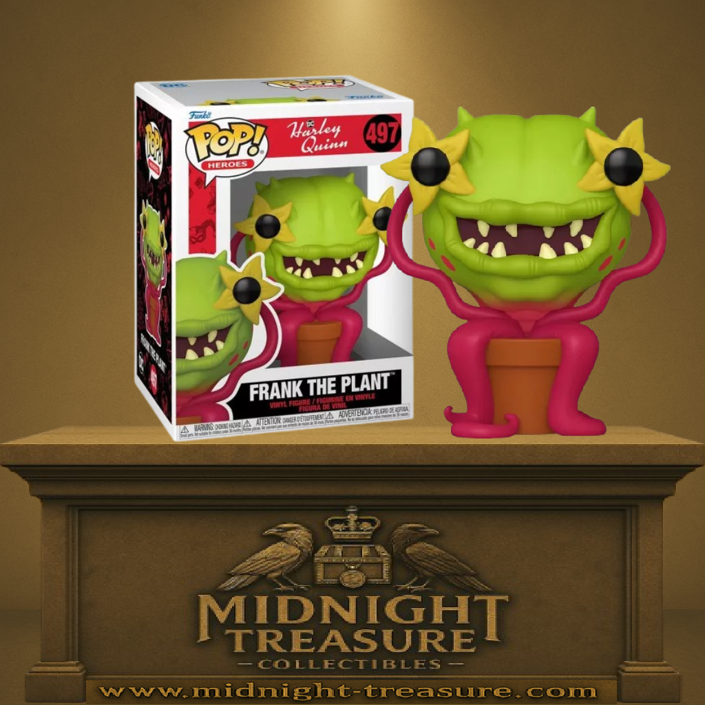Funko Pop! Harley Quinn – Frank the Plant (N°497). Figurine représentant la plante carnivore sarcastique dans son pot, avec fleurs jaunes en guise d’yeux et sourire carnassier. Une pièce drôle et originale pour les fans de DC et de la série Harley Quinn.