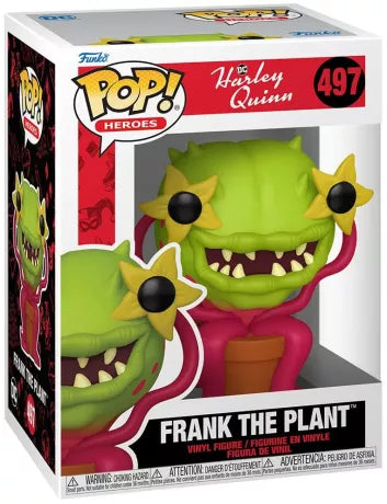 Funko Pop! Harley Quinn – Frank the Plant (N°497). Figurine représentant la plante carnivore sarcastique dans son pot, avec fleurs jaunes en guise d’yeux et sourire carnassier. Une pièce drôle et originale pour les fans de DC et de la série Harley Quinn.