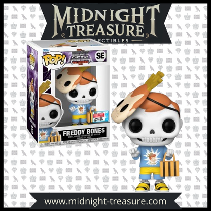 Figurine Funko Pop! Freddy Bones (SE) – Heavy Metal Halloween 2023, représentant Freddy déguisé en squelette avec un masque de Freddy Funko, en édition limitée Fall Convention Exclusive