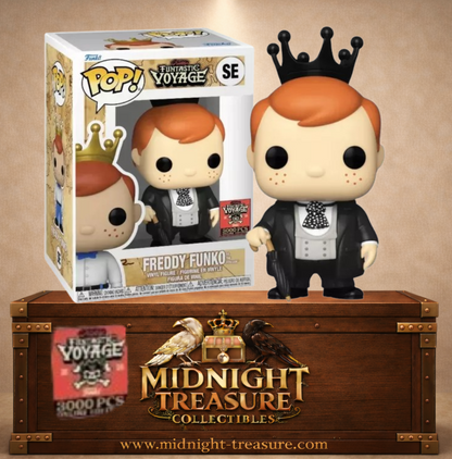 Funko Pop! Freddy Funko en Pingouin Batman Freddy’s Funtastic Voyage 2024 avec costume noir, parapluie et couronne, édition limitée 3000 exemplaires.