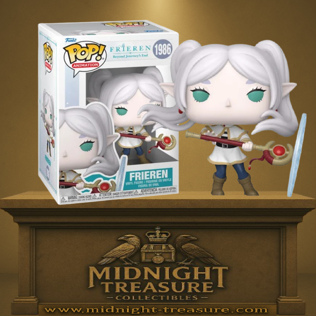 Funko Pop! Frieren – Frieren (N°1986). Figurine représentant Frieren, l’elfe magicienne, avec son bâton magique et son bouclier d’énergie. Une Pop! élégante inspirée de l’anime Frieren: Beyond Journey’s End.