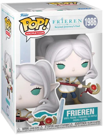 Funko Pop! Frieren – Frieren (N°1986). Figurine représentant Frieren, l’elfe magicienne, avec son bâton magique et son bouclier d’énergie. Une Pop! élégante inspirée de l’anime Frieren: Beyond Journey’s End.