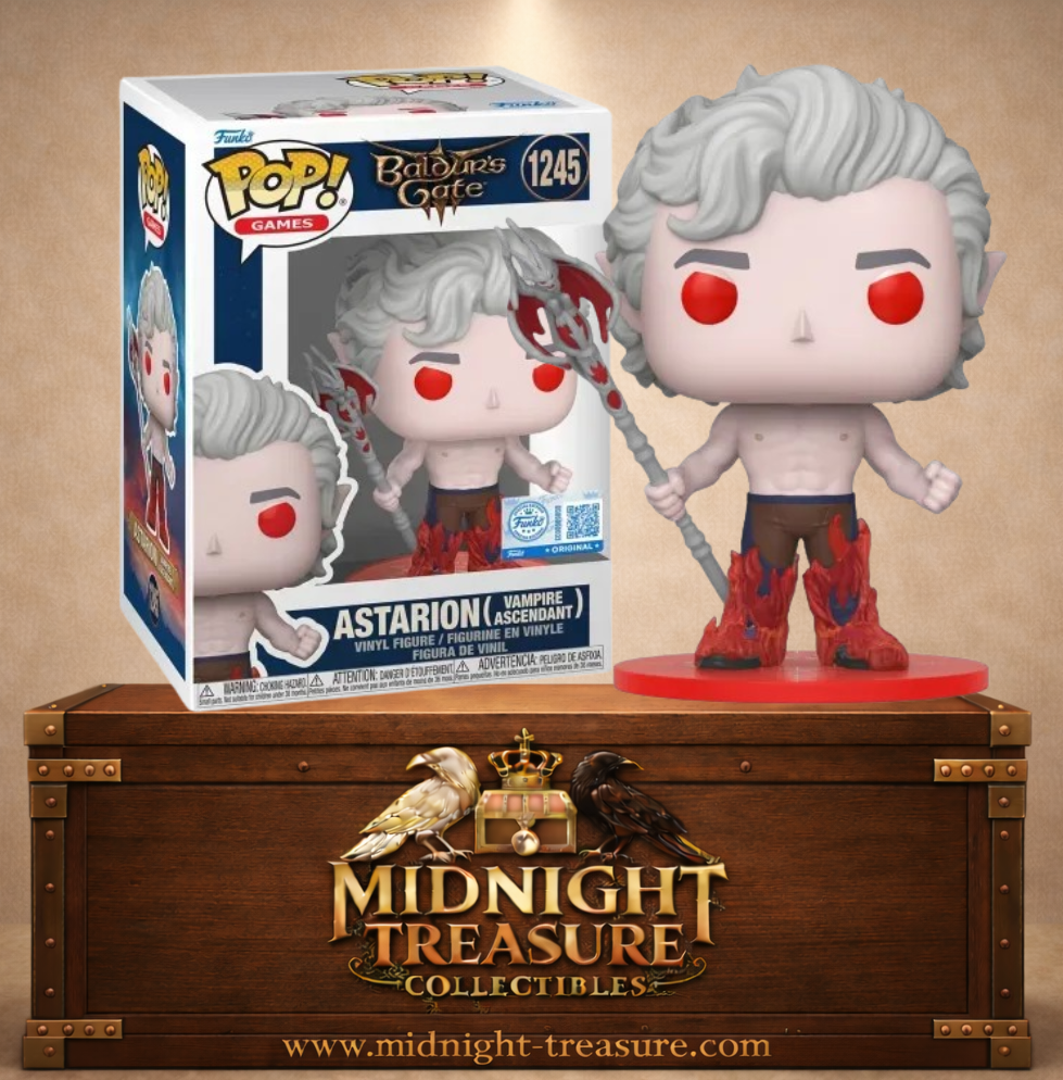 Funko Pop! Games N°1245 – Astarion Vampire Ascendant de Baldur’s Gate 3 avec yeux rouges et apparence vampirique après le Rite of Profane Ascension.