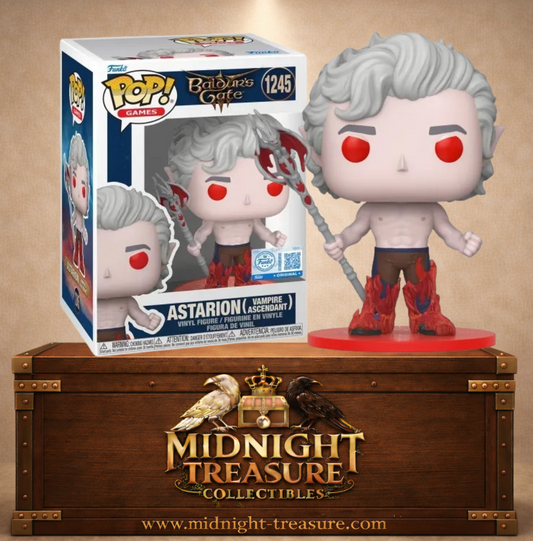 Funko Pop! Games N°1245 – Astarion Vampire Ascendant de Baldur’s Gate 3 avec yeux rouges et apparence vampirique après le Rite of Profane Ascension.