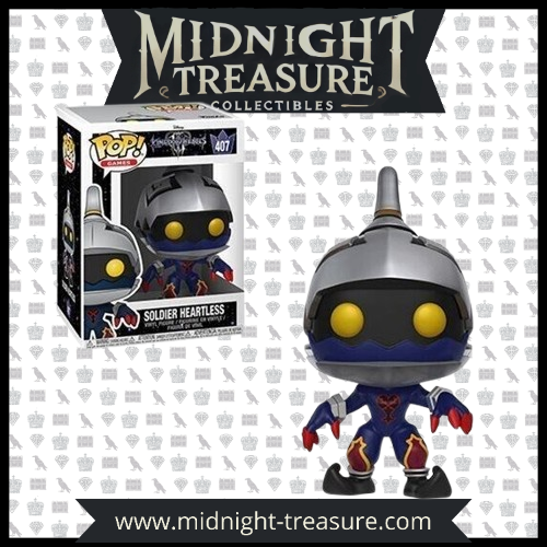 "Funko Pop! Games – Soldier Heartless (407) – Kingdom Hearts. Figurine représentant le Soldier Heartless avec son armure caractéristique et ses yeux jaunes perçants. Un must-have pour les fans de Kingdom Hearts et les collectionneurs de Funko Pop! Games !"

