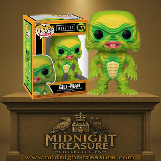 Funko Pop! Universal Monsters – Gill-Man – L’Étrange Créature du Lac Noir (N°1632). Monstre amphibien vert et jaune à l’allure rétro. Une figurine culte pour les amateurs de films classiques d’horreur.