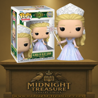 Funko Pop! Wicked – Glinda (N°1926) – Glinda en robe bleue. Figurine élégante avec robe pastel et baguette magique, inspirée du film musical Wicked.