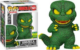 Funko Pop! Godzilla (N°1621) – SDCC 2024 Limited Edition. Godzilla en version verte rétro avec des yeux jaunes menaçants. Une pièce de collection exclusive pour les fans du roi des monstres.
