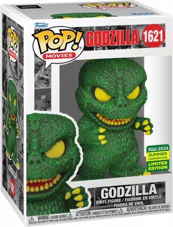 Funko Pop! Godzilla (N°1621) – SDCC 2024 Limited Edition. Godzilla en version verte rétro avec des yeux jaunes menaçants. Une pièce de collection exclusive pour les fans du roi des monstres.