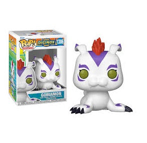 Funko Pop! Digimon 1386 - Gomamon. Figurine du Digimon marin de Joe Kido, avec sa crête rouge et ses motifs violets. Une pièce incontournable pour les collectionneurs et fans de Digimon