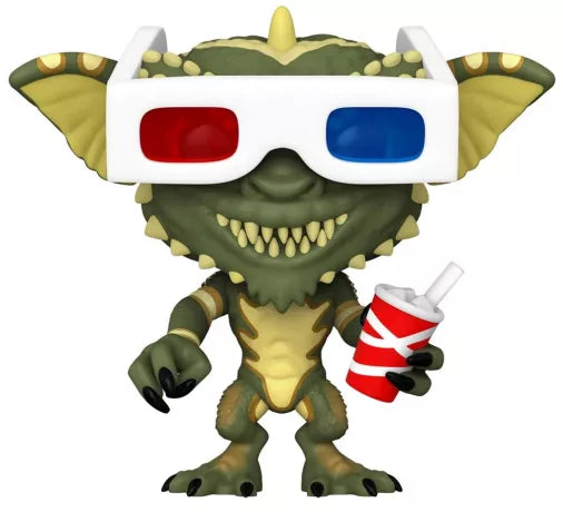 Funko Pop! Gremlins – Gremlin avec lunettes 3D (N°1147). Créature verte au sourire carnassier, portant des lunettes 3D rouges et bleues et tenant un soda. Une figurine rétro culte pour les fans du film fantastique.