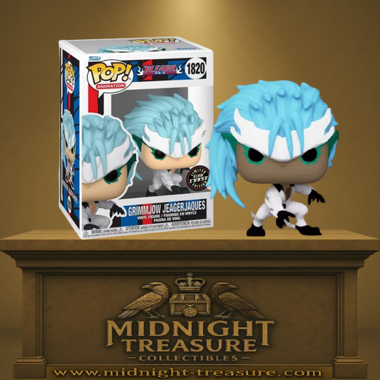 Funko Pop! Bleach – Grimmjow Jaegerjaques Chase Glow (N°1820). Grimmjow en posture d’attaque avec effets Glow in the Dark. Figurine détaillée, agressive et lumineuse.