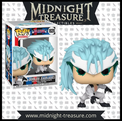 Funko Pop Grimmjow Jaegerjaques 1820 de Bleach en forme Resurrección, version exclusive avec boîte et figurine.