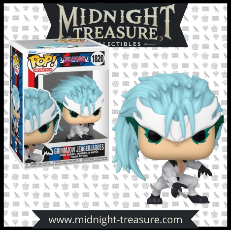 Funko Pop Grimmjow Jaegerjaques 1820 de Bleach en forme Resurrección, version exclusive avec boîte et figurine.