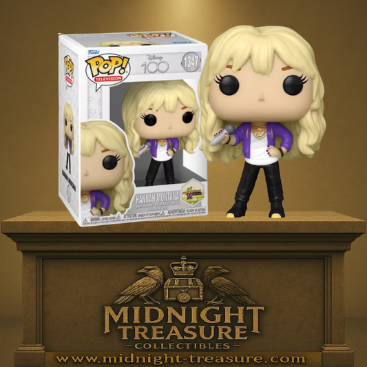 Funko Pop! Disney 100 – Hannah Montana – N°1347 – 9 cm – Funko. Hannah Montana en tenue violette avec micro à la main. Une figurine pétillante pour les fans de la série culte et des 100 ans de Disney.